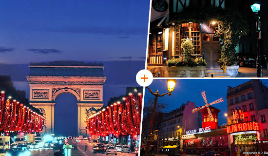 Christmas illuminations in Paris + Charming dinner at Montmartre + Moulin Rouge Show
