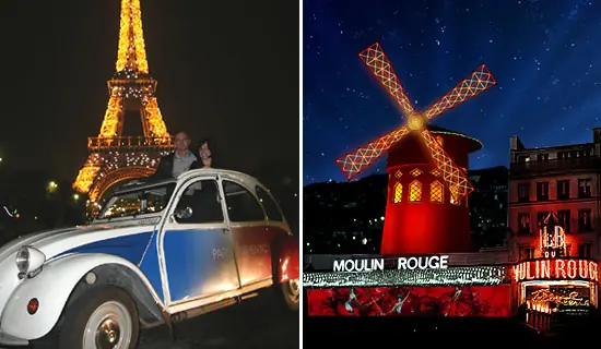 Visite de Paris la nuit en 2CV et Spectacle du Moulin Rouge