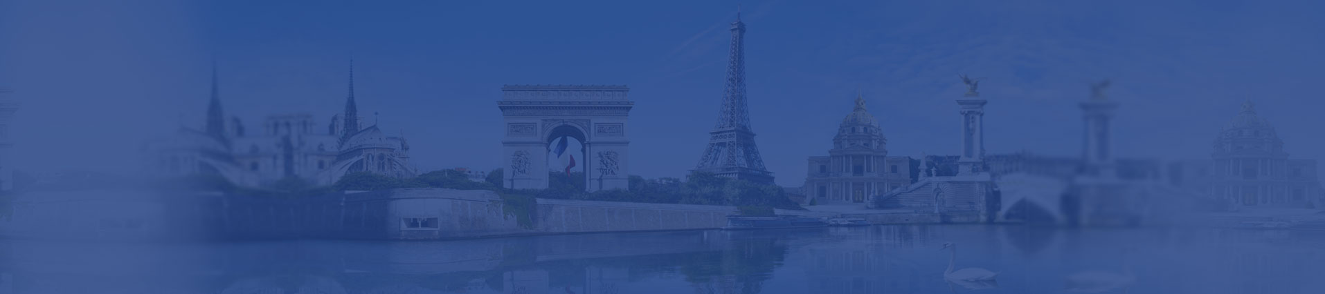 Fond bleu pied de page avec monuments de Paris et Seine
